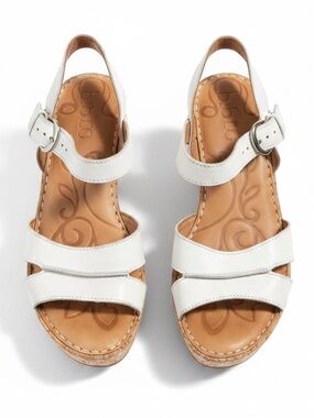 Born Leather Cork Wedge Sandals White Slingback Comfort Platform 6